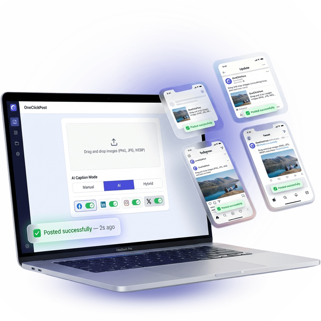 OneClick dashboard posting to multiple social platforms